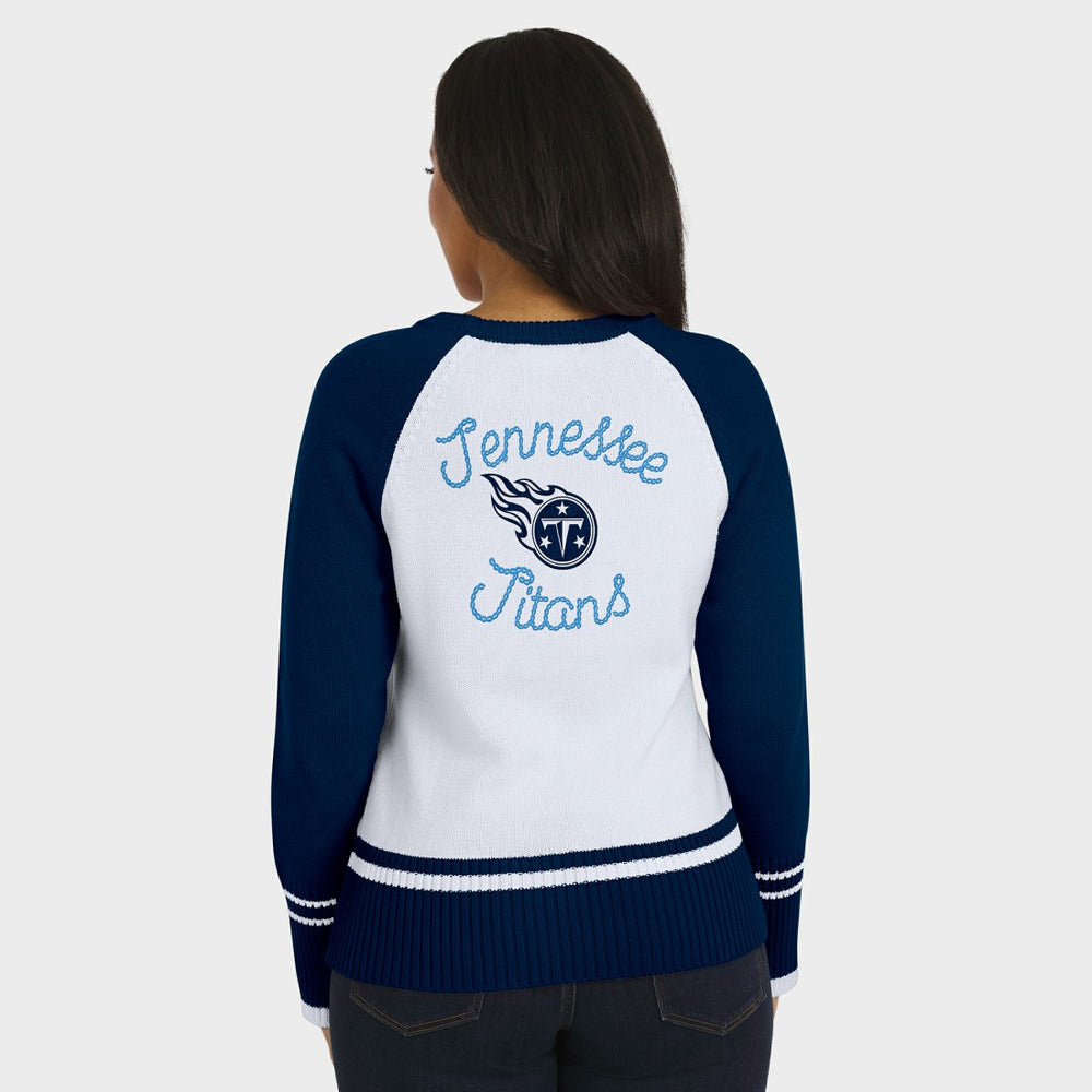 Tennessee Titans WEAR by Erin Andrews Women's Colorblock Raglan Sweater - White/Navy on sale