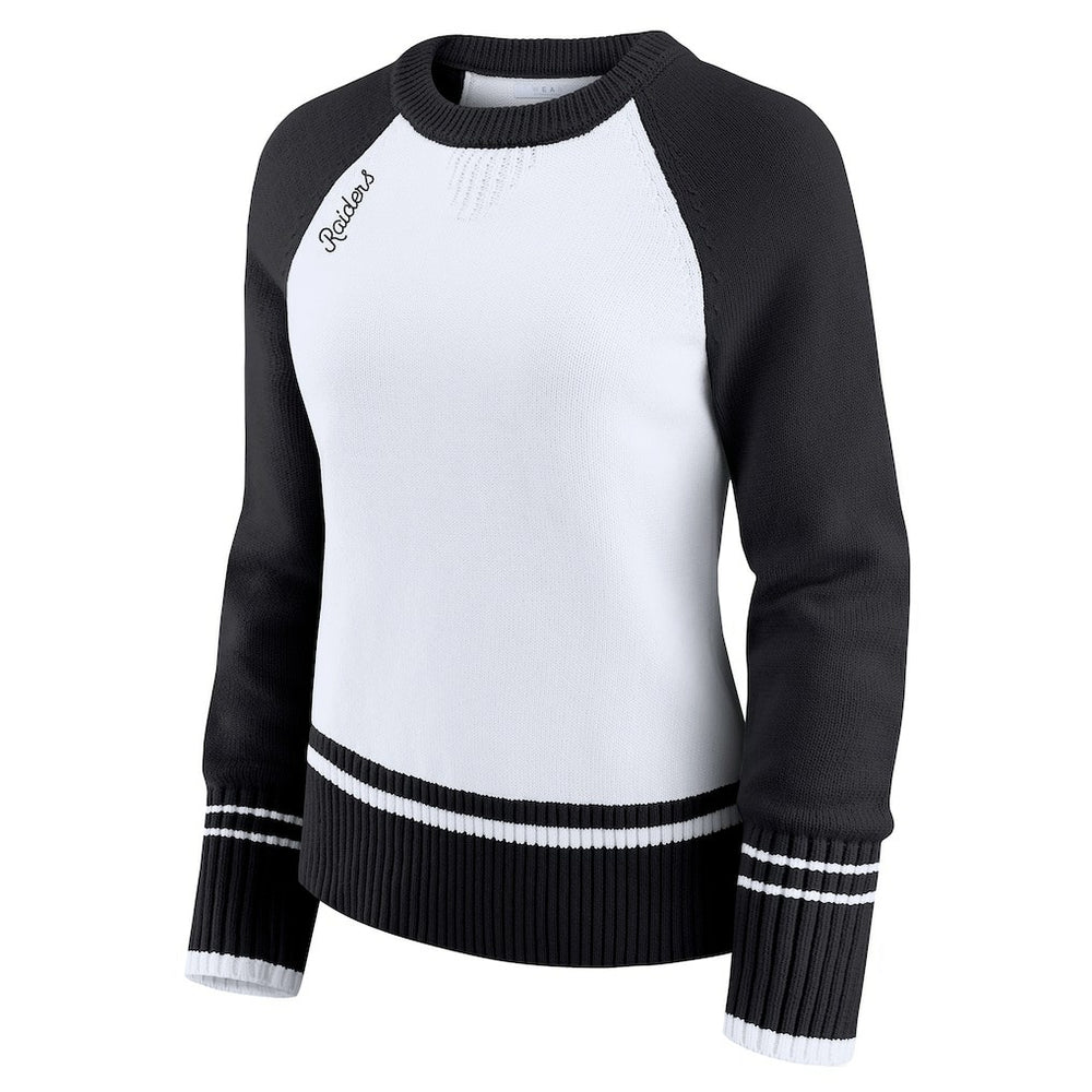 Las Vegas Raiders WEAR by Erin Andrews Women's Colorblock Raglan Sweater - White/Black online