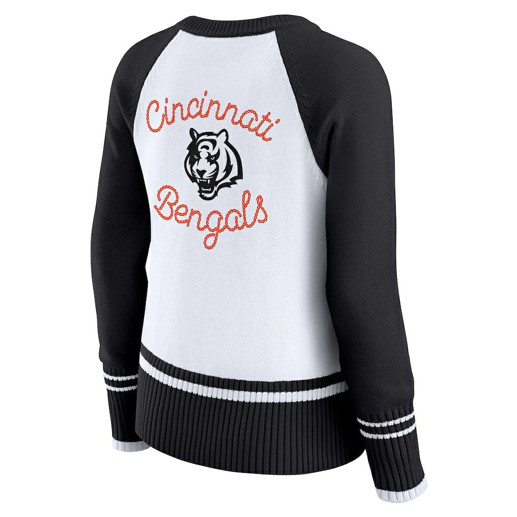 Cincinnati Bengals WEAR by Erin Andrews Women's Colorblock Raglan Sweater - White/Black sale