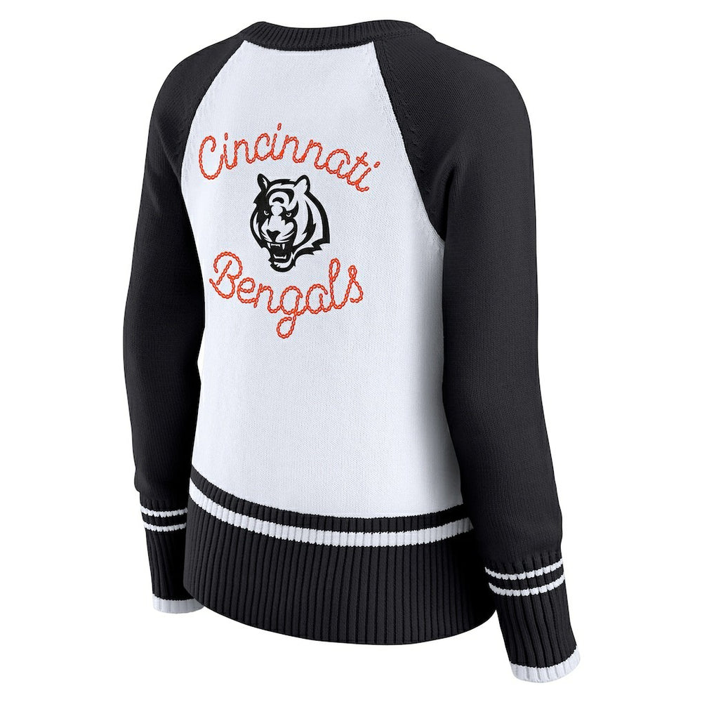 Cincinnati Bengals WEAR by Erin Andrews Women's Colorblock Raglan Sweater - White/Black sale