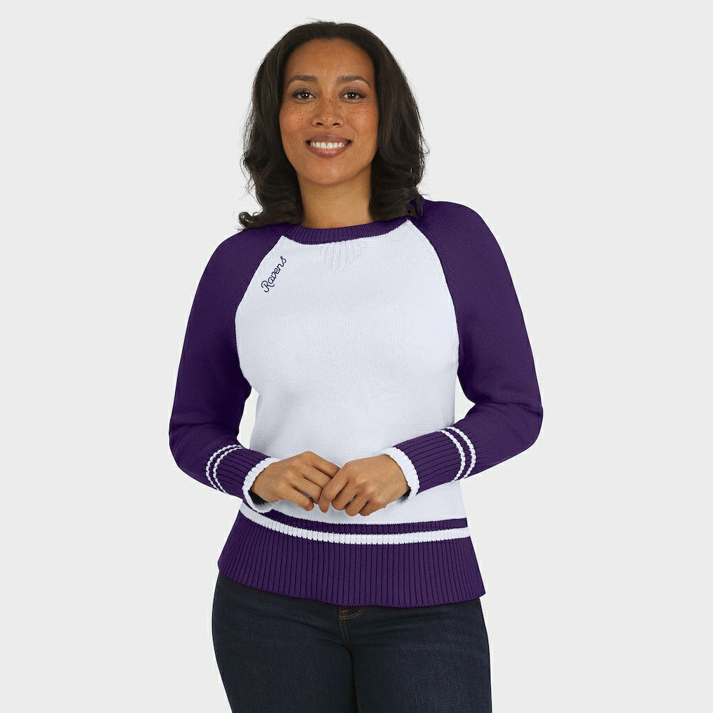 Baltimore Ravens WEAR by Erin Andrews Women's Colorblock Raglan Sweater - White/Purple discount