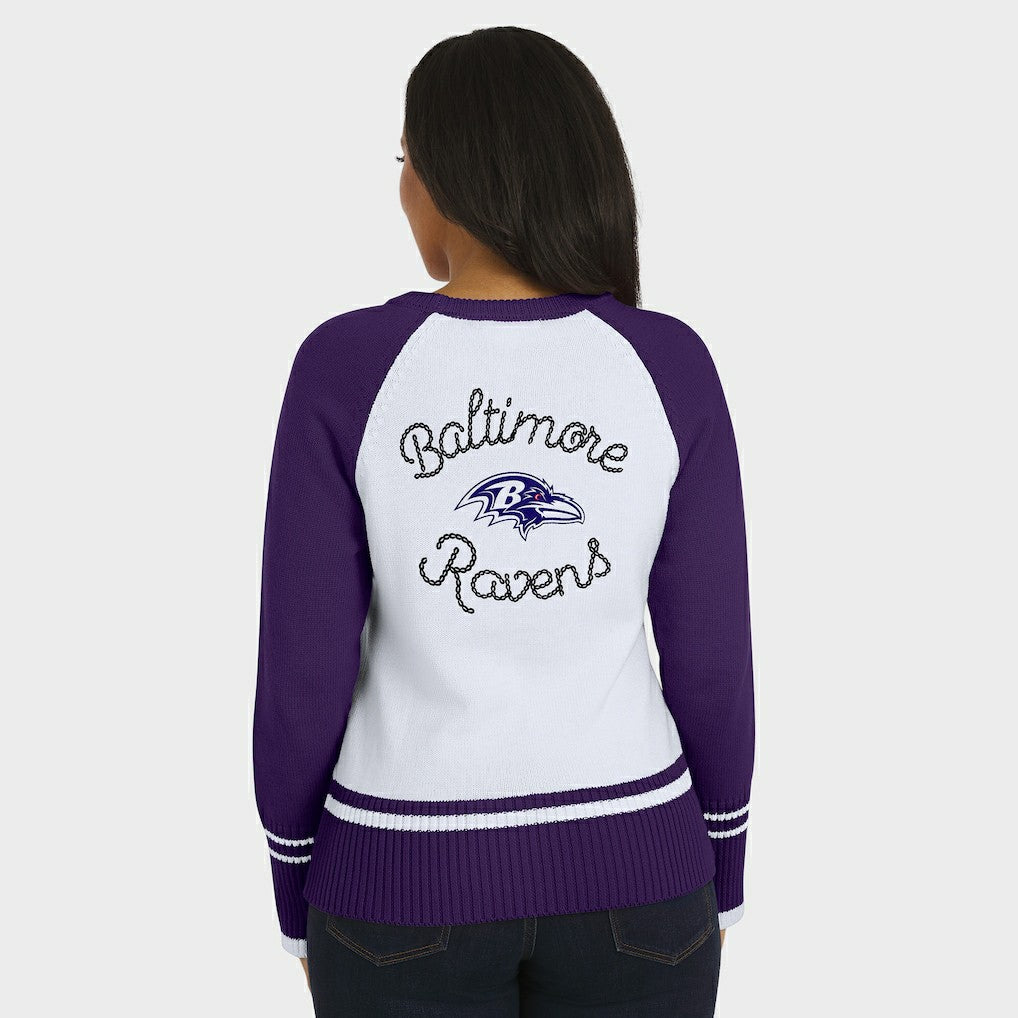 Baltimore Ravens WEAR by Erin Andrews Women's Colorblock Raglan Sweater - White/Purple discount