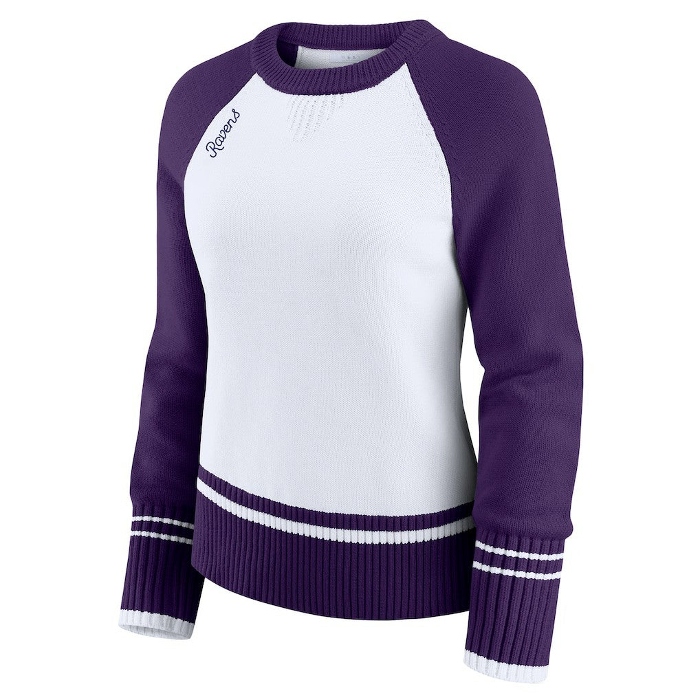 Baltimore Ravens WEAR by Erin Andrews Women's Colorblock Raglan Sweater - White/Purple discount