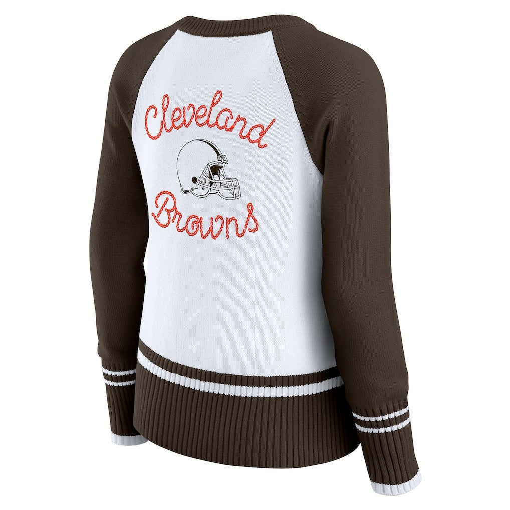 Cleveland Browns WEAR by Erin Andrews Women's Colorblock Raglan Sweater - White/Brown cheap