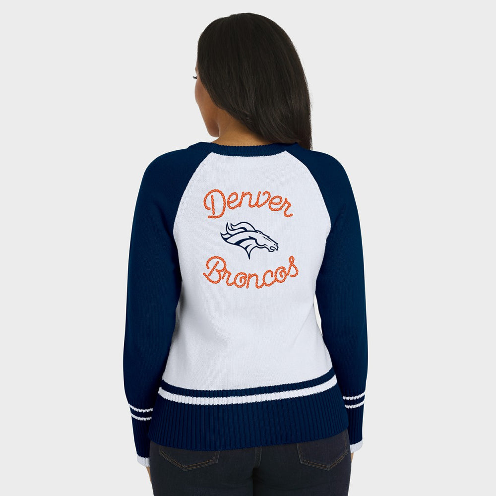 Denver Broncos WEAR by Erin Andrews Women's Colorblock Raglan Sweater - White/Navy for sale