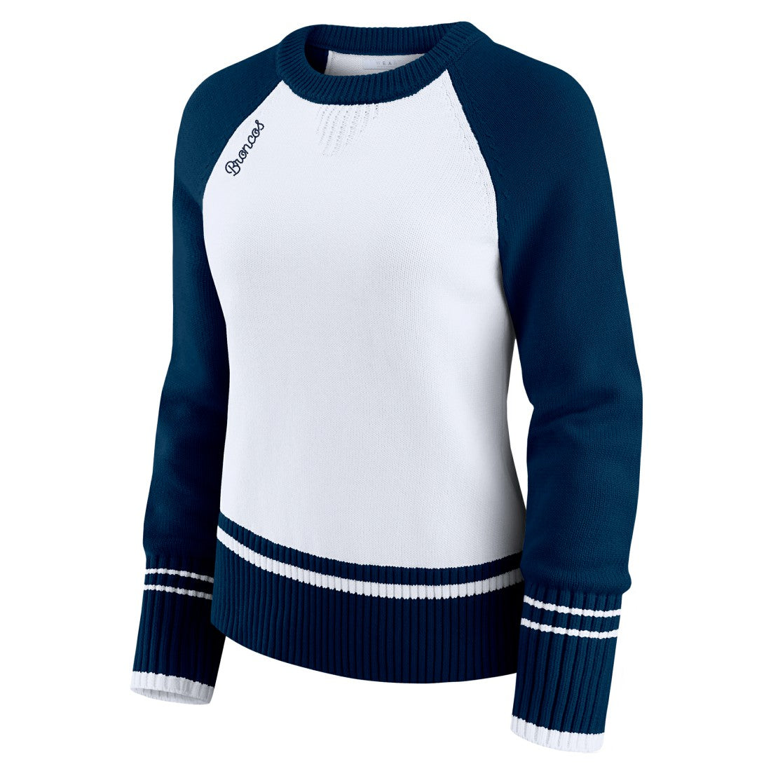 Denver Broncos WEAR by Erin Andrews Women's Colorblock Raglan Sweater - White/Navy for sale