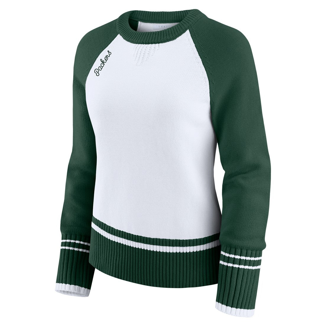 Green Bay Packers WEAR by Erin Andrews Women's Colorblock Raglan Sweater - White/Green on sale