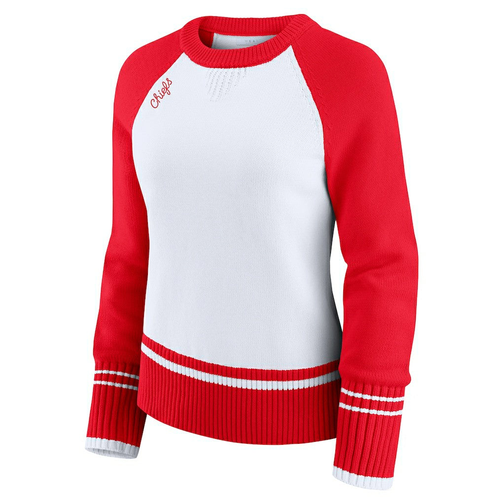 Kansas City Chiefs WEAR by Erin Andrews Women's Colorblock Raglan Sweater - White/Red discount