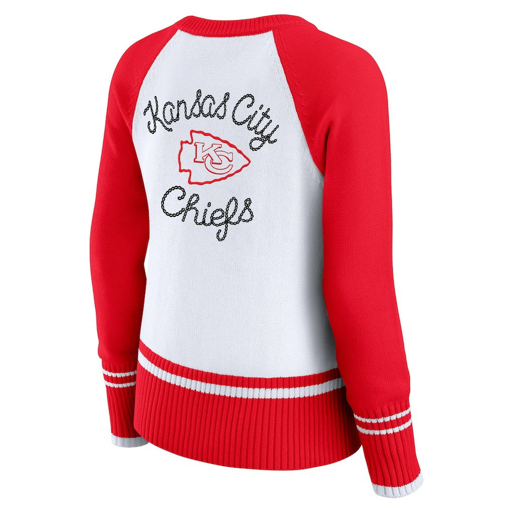 Kansas City Chiefs WEAR by Erin Andrews Women's Colorblock Raglan Sweater - White/Red discount