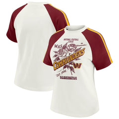 Washington Commanders WEAR by Erin Andrews Women's Sleeve Stripe Distressed Raglan T-Shirt - White cheap