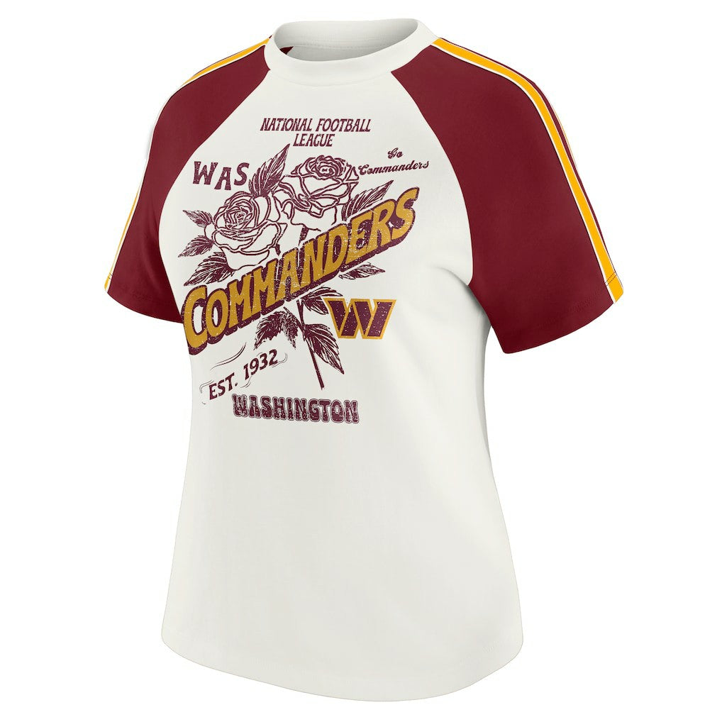 Washington Commanders WEAR by Erin Andrews Women's Sleeve Stripe Distressed Raglan T-Shirt - White cheap