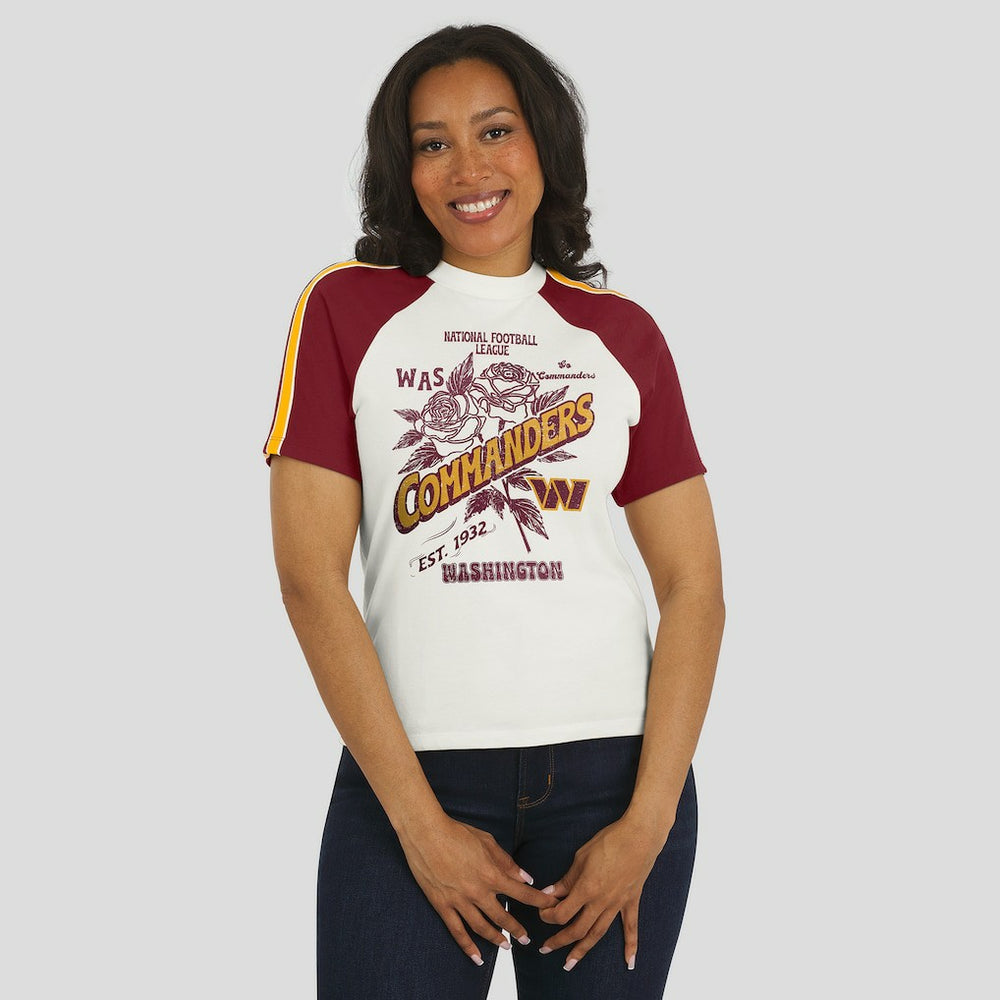 Washington Commanders WEAR by Erin Andrews Women's Sleeve Stripe Distressed Raglan T-Shirt - White cheap