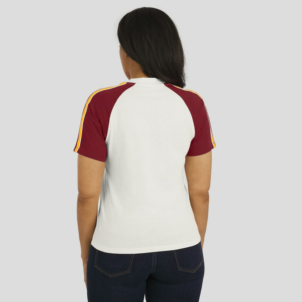 Washington Commanders WEAR by Erin Andrews Women's Sleeve Stripe Distressed Raglan T-Shirt - White cheap