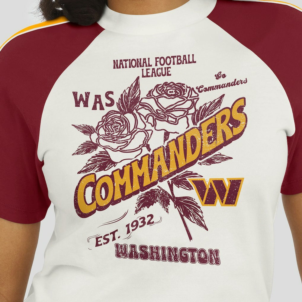 Washington Commanders WEAR by Erin Andrews Women's Sleeve Stripe Distressed Raglan T-Shirt - White cheap