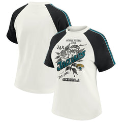 Jacksonville Jaguars WEAR by Erin Andrews Women's Sleeve Stripe Distressed Raglan T-Shirt - White discount
