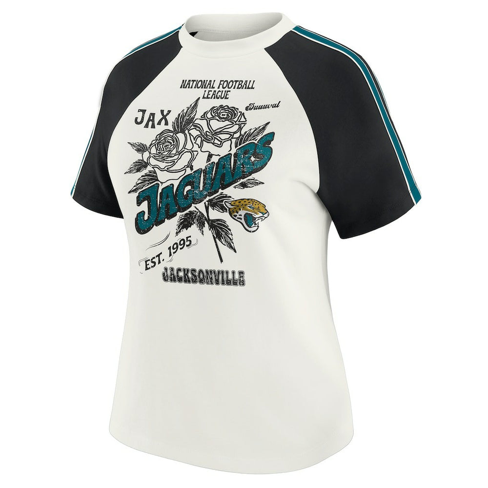 Jacksonville Jaguars WEAR by Erin Andrews Women's Sleeve Stripe Distressed Raglan T-Shirt - White discount