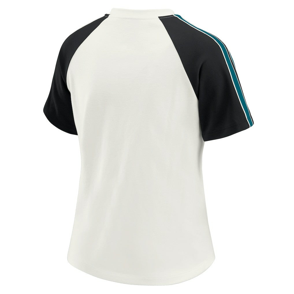 Jacksonville Jaguars WEAR by Erin Andrews Women's Sleeve Stripe Distressed Raglan T-Shirt - White discount