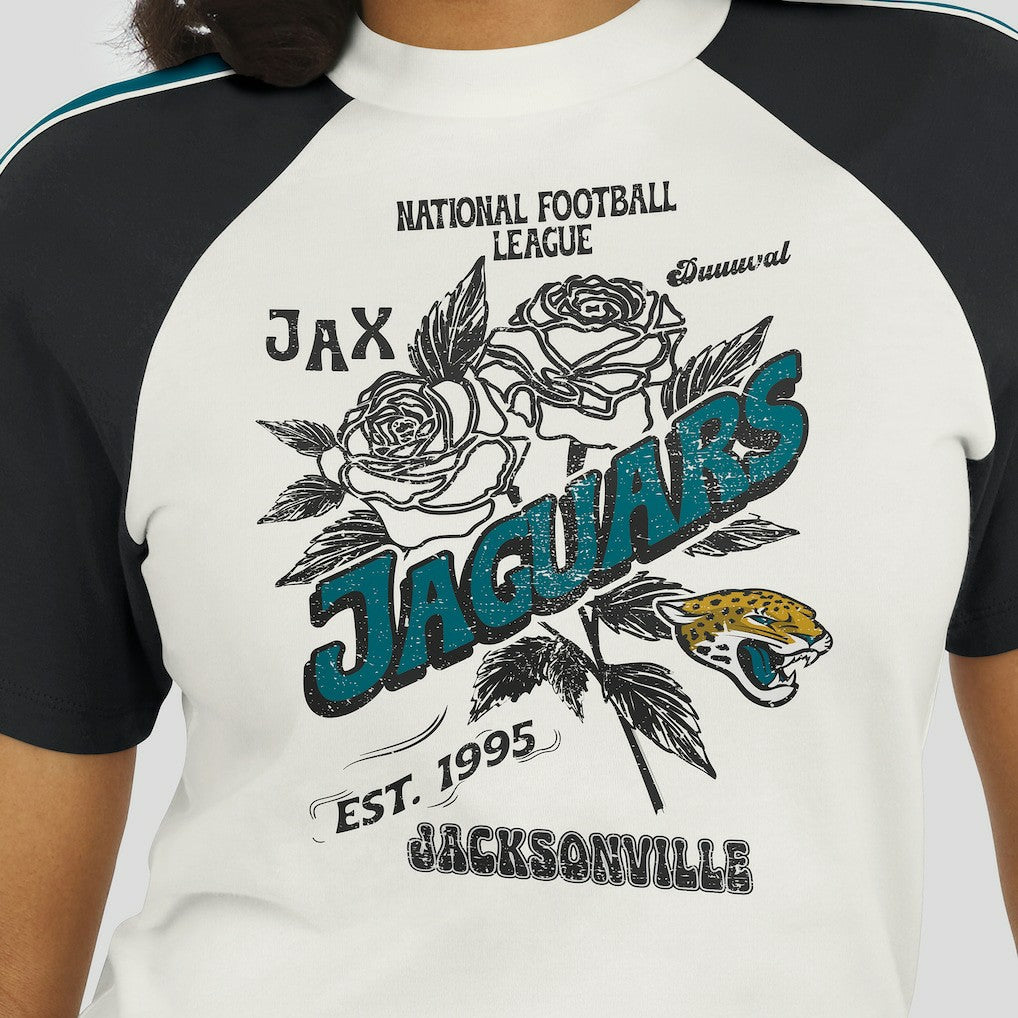 Jacksonville Jaguars WEAR by Erin Andrews Women's Sleeve Stripe Distressed Raglan T-Shirt - White discount