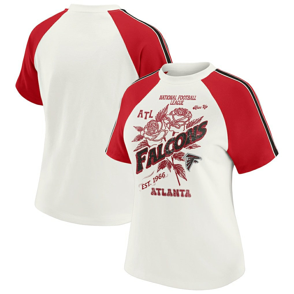 Atlanta Falcons WEAR by Erin Andrews Women's Sleeve Stripe Distressed Raglan T-Shirt - White for sale