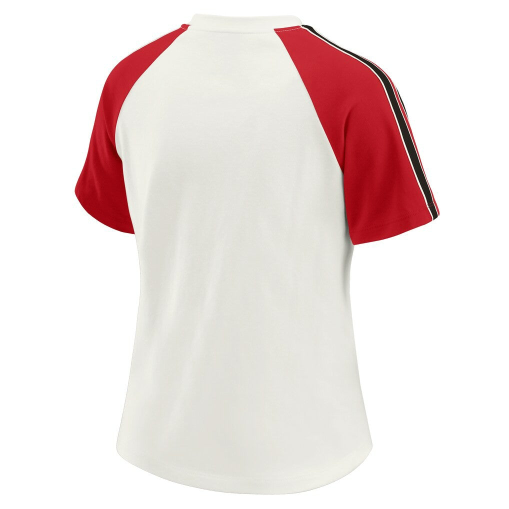 Atlanta Falcons WEAR by Erin Andrews Women's Sleeve Stripe Distressed Raglan T-Shirt - White for sale