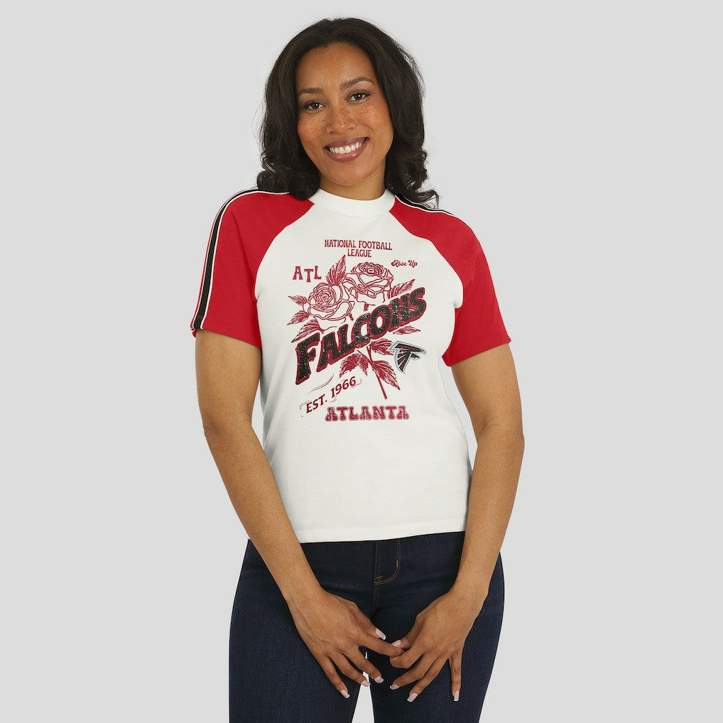 Atlanta Falcons WEAR by Erin Andrews Women's Sleeve Stripe Distressed Raglan T-Shirt - White for sale