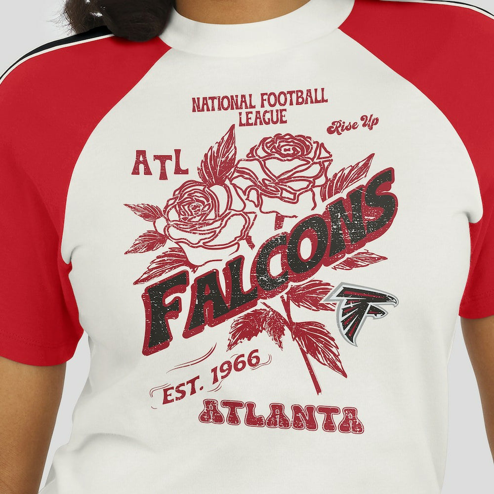 Atlanta Falcons WEAR by Erin Andrews Women's Sleeve Stripe Distressed Raglan T-Shirt - White for sale