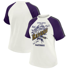 Baltimore Ravens WEAR by Erin Andrews Women's Sleeve Stripe Distressed Raglan T-Shirt - White online