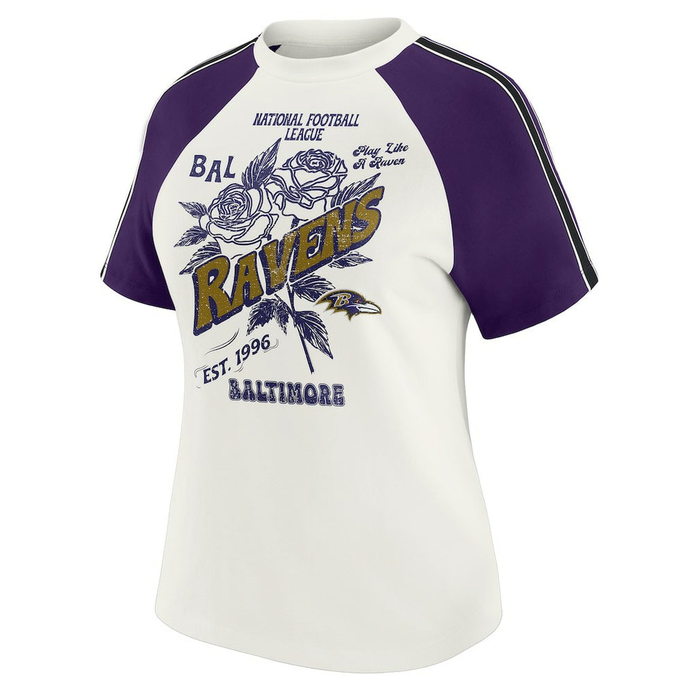 Baltimore Ravens WEAR by Erin Andrews Women's Sleeve Stripe Distressed Raglan T-Shirt - White online