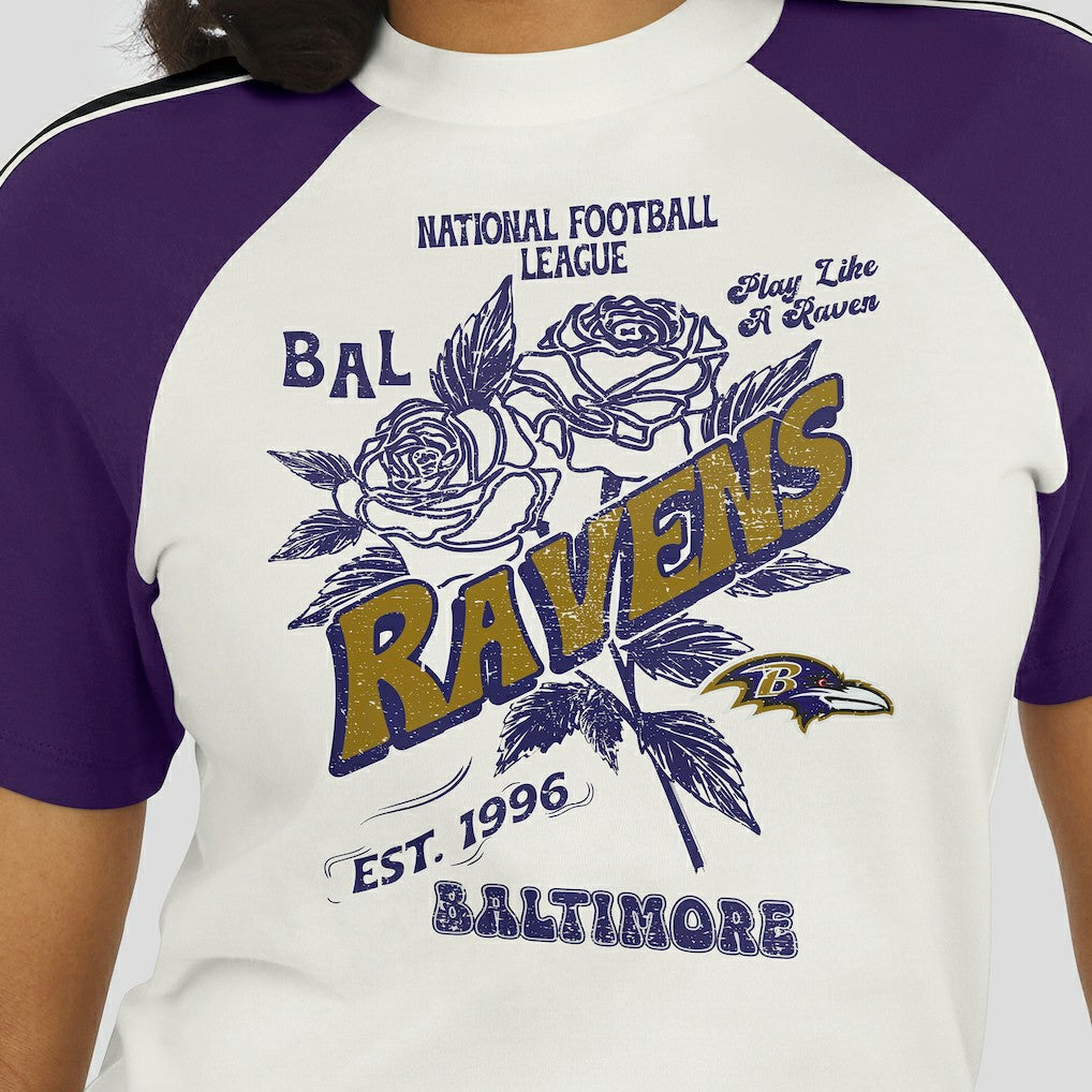 Baltimore Ravens WEAR by Erin Andrews Women's Sleeve Stripe Distressed Raglan T-Shirt - White online