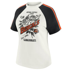 Cincinnati Bengals WEAR by Erin Andrews Women's Sleeve Stripe Distressed Raglan T-Shirt - White discount