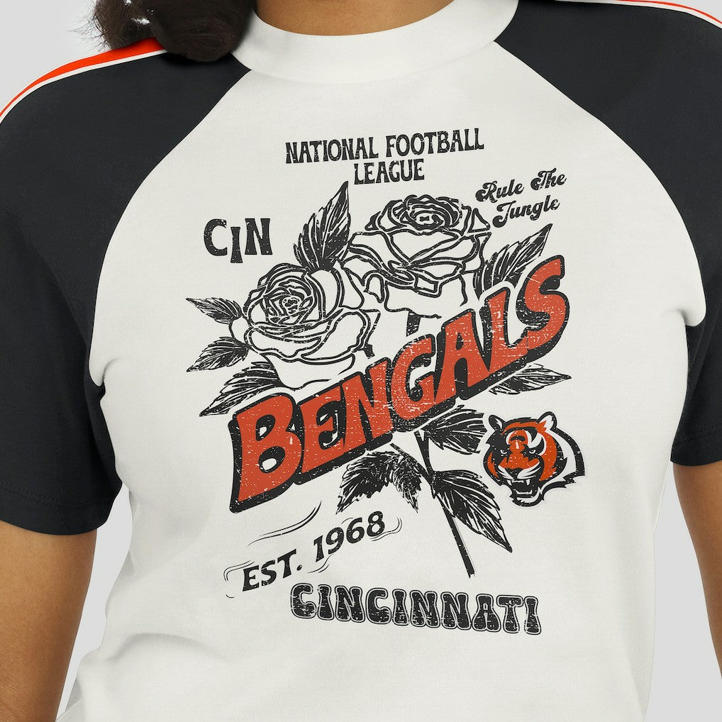 Cincinnati Bengals WEAR by Erin Andrews Women's Sleeve Stripe Distressed Raglan T-Shirt - White discount