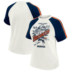 Denver Broncos WEAR by Erin Andrews Women's Sleeve Stripe Distressed Raglan T-Shirt - White discount