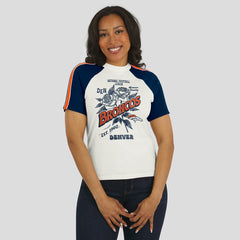 Denver Broncos WEAR by Erin Andrews Women's Sleeve Stripe Distressed Raglan T-Shirt - White discount