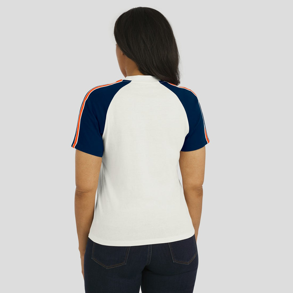 Denver Broncos WEAR by Erin Andrews Women's Sleeve Stripe Distressed Raglan T-Shirt - White discount