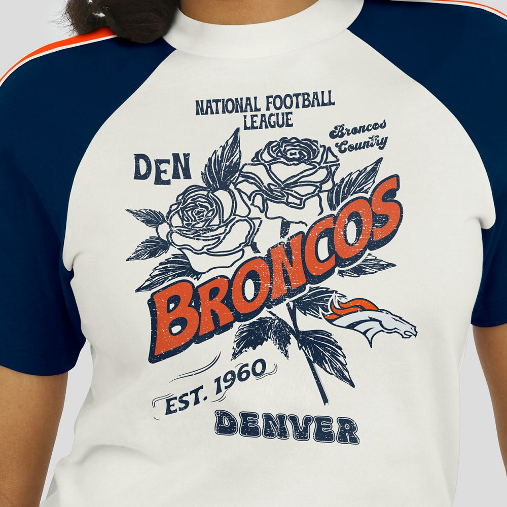 Denver Broncos WEAR by Erin Andrews Women's Sleeve Stripe Distressed Raglan T-Shirt - White discount