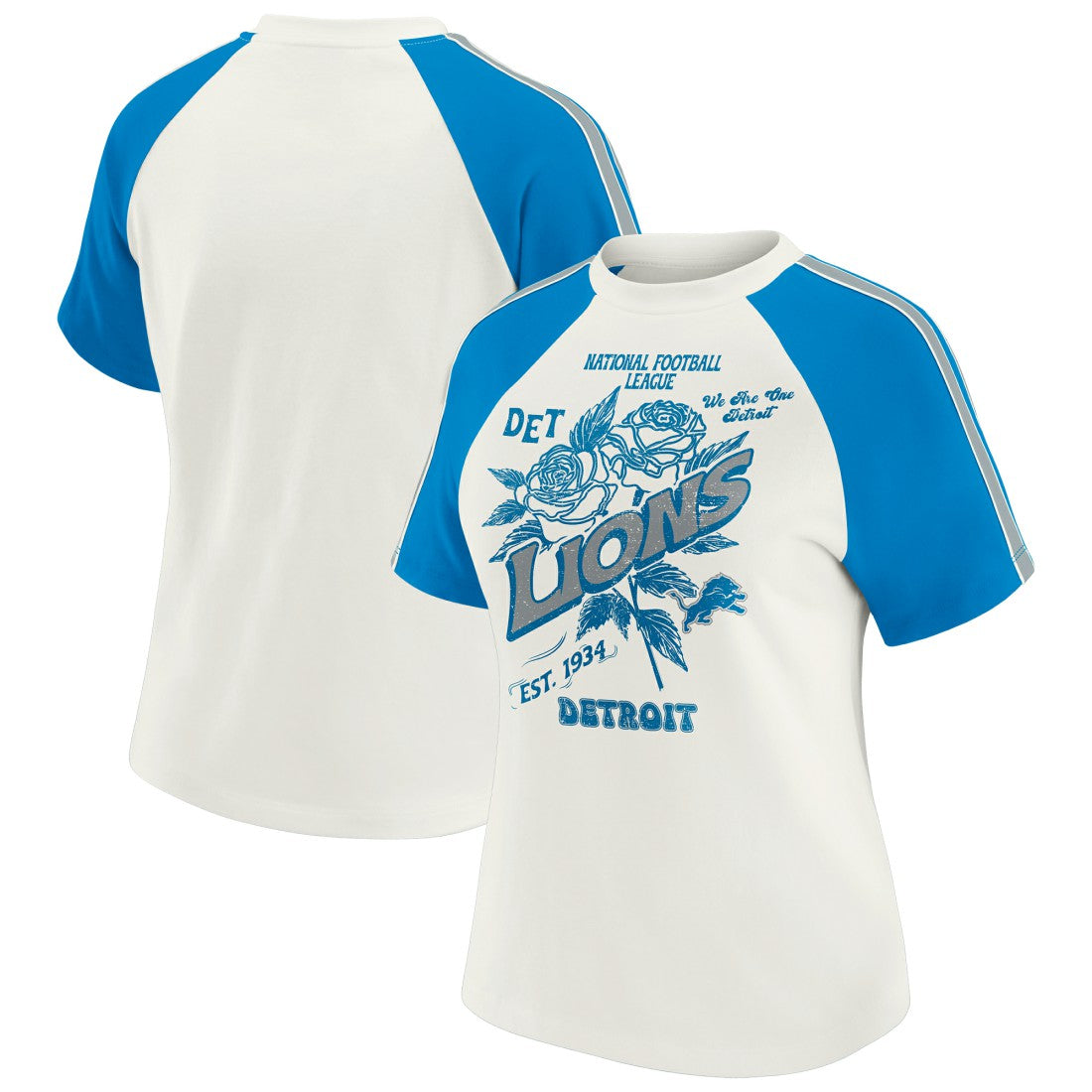 Detroit Lions WEAR by Erin Andrews Women's Sleeve Stripe Distressed Raglan T-Shirt - White cheap