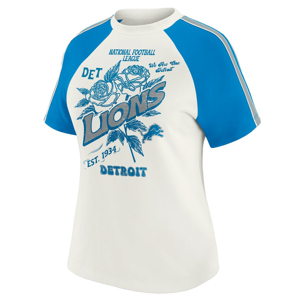 Detroit Lions WEAR by Erin Andrews Women's Sleeve Stripe Distressed Raglan T-Shirt - White cheap