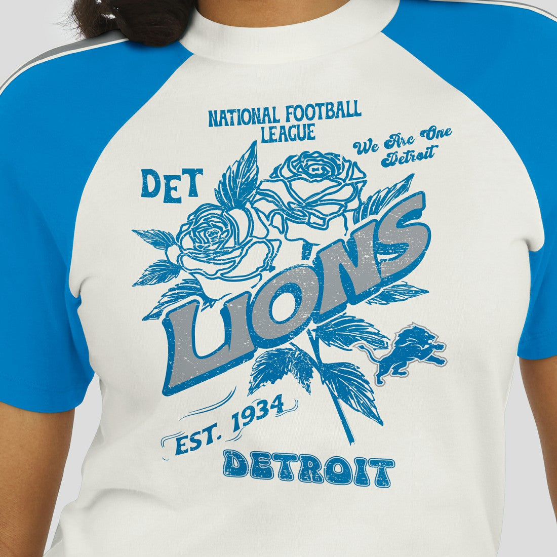 Detroit Lions WEAR by Erin Andrews Women's Sleeve Stripe Distressed Raglan T-Shirt - White cheap