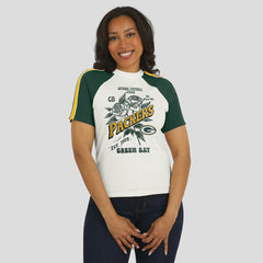 Green Bay Packers WEAR by Erin Andrews Women's Sleeve Stripe Distressed Raglan T-Shirt - White sale