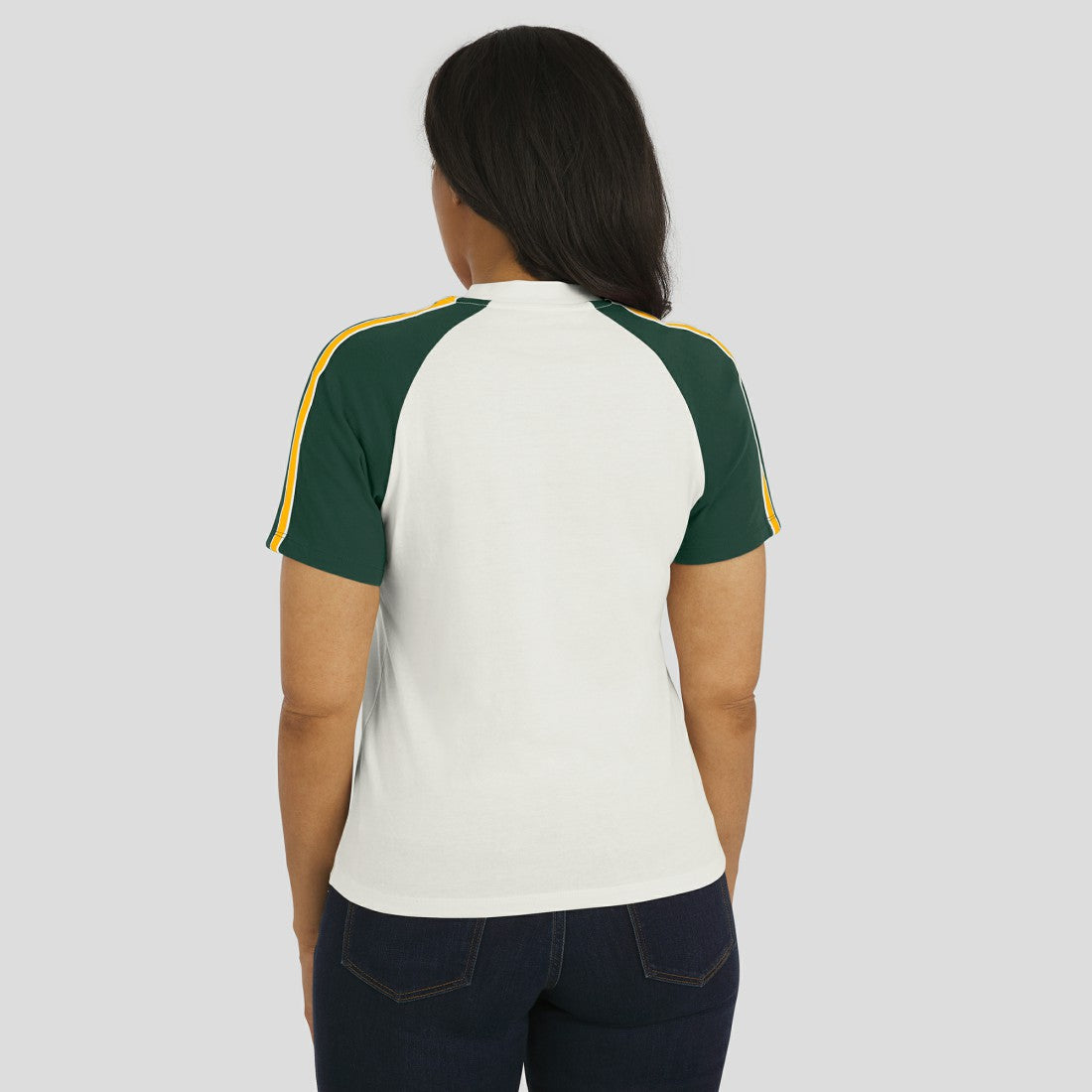Green Bay Packers WEAR by Erin Andrews Women's Sleeve Stripe Distressed Raglan T-Shirt - White sale