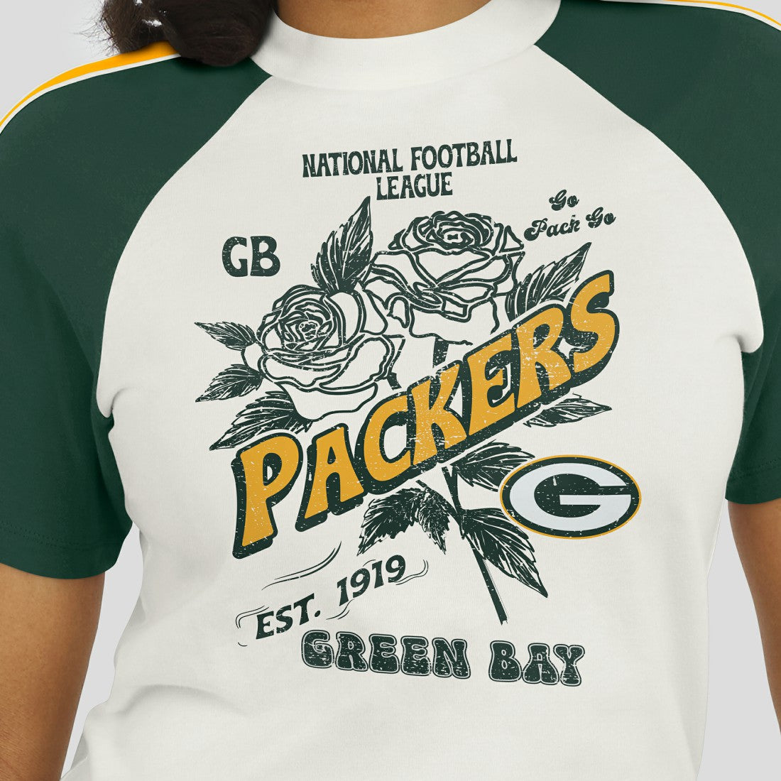 Green Bay Packers WEAR by Erin Andrews Women's Sleeve Stripe Distressed Raglan T-Shirt - White sale