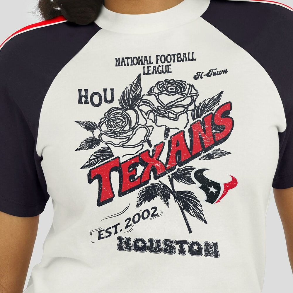 Houston Texans WEAR by Erin Andrews Women's Sleeve Stripe Distressed Raglan T-Shirt - White for sale