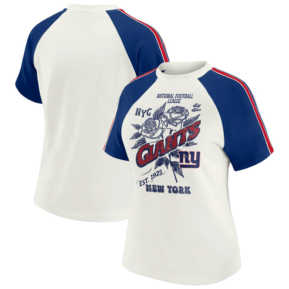 New York Giants WEAR by Erin Andrews Women's Sleeve Stripe Distressed Raglan T-Shirt - White cheap
