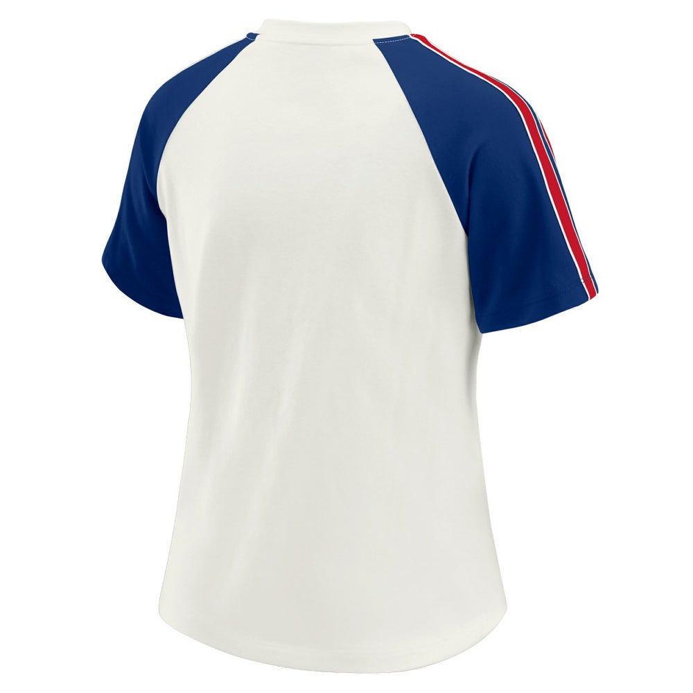 New York Giants WEAR by Erin Andrews Women's Sleeve Stripe Distressed Raglan T-Shirt - White cheap