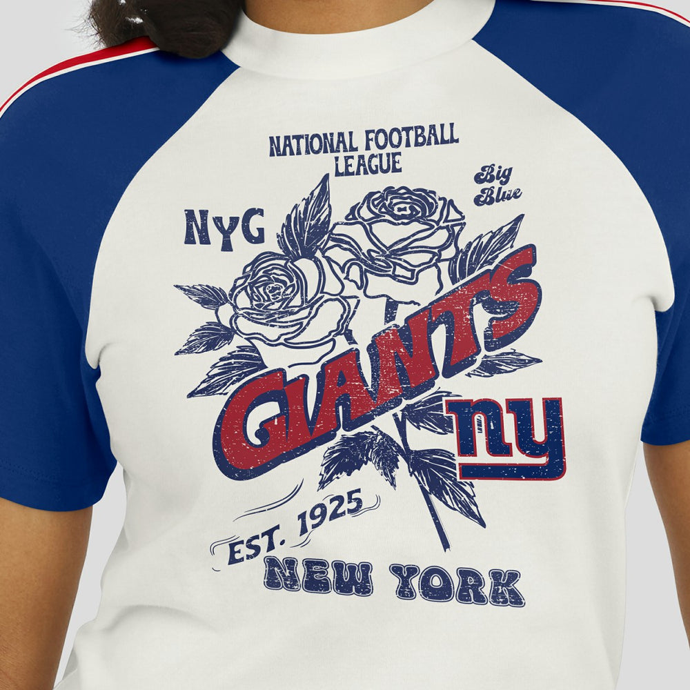 New York Giants WEAR by Erin Andrews Women's Sleeve Stripe Distressed Raglan T-Shirt - White cheap