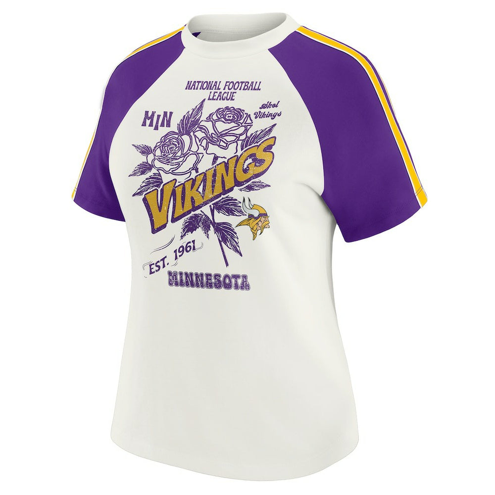 Minnesota Vikings WEAR by Erin Andrews Women's Sleeve Stripe Distressed Raglan T-Shirt - White sale