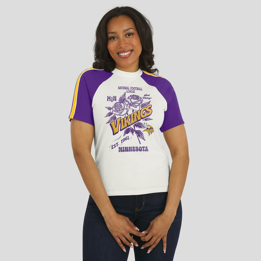 Minnesota Vikings WEAR by Erin Andrews Women's Sleeve Stripe Distressed Raglan T-Shirt - White sale
