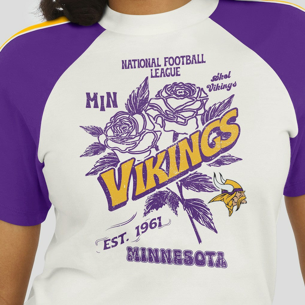 Minnesota Vikings WEAR by Erin Andrews Women's Sleeve Stripe Distressed Raglan T-Shirt - White sale