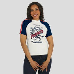 New England Patriots WEAR by Erin Andrews Women's Sleeve Stripe Distressed Raglan T-Shirt - White sale