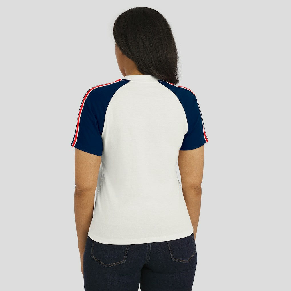 New England Patriots WEAR by Erin Andrews Women's Sleeve Stripe Distressed Raglan T-Shirt - White sale